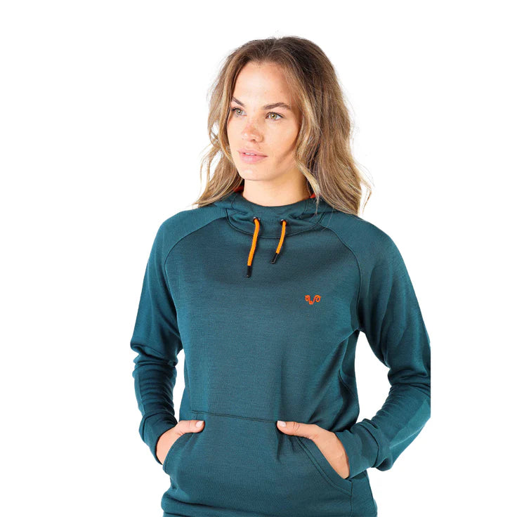 Zielona bluza termiczna unisex z kapturem z wełny merino