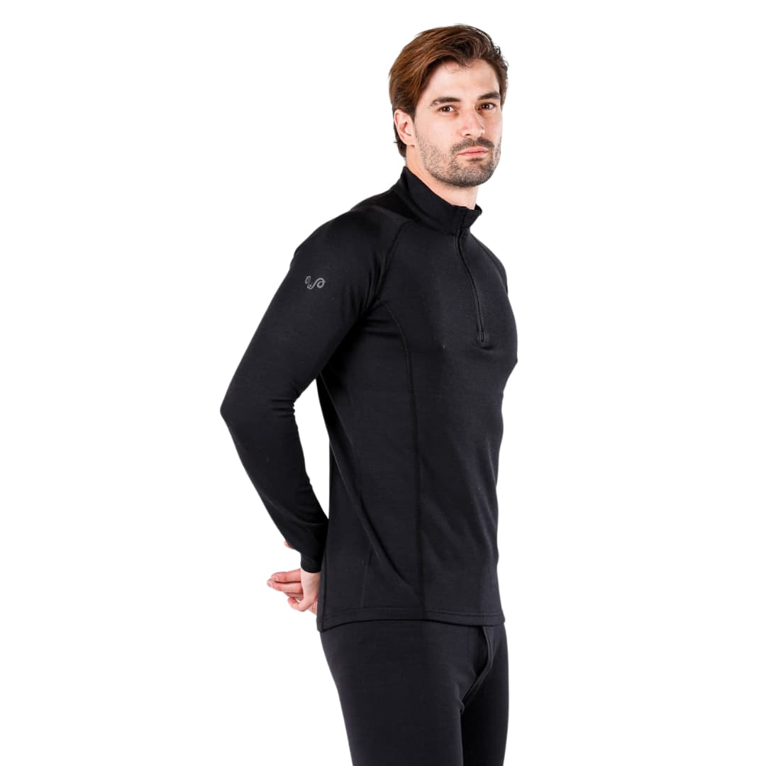 Czarna bluza męska z wełny merino 250 g/m² z półgolfem na zamek