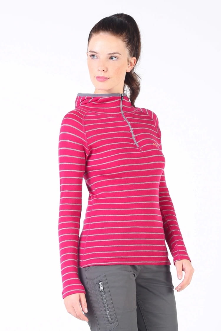 Różowa damska bluza z kapturem ze 100% wełny merino 230 g/m² w paski