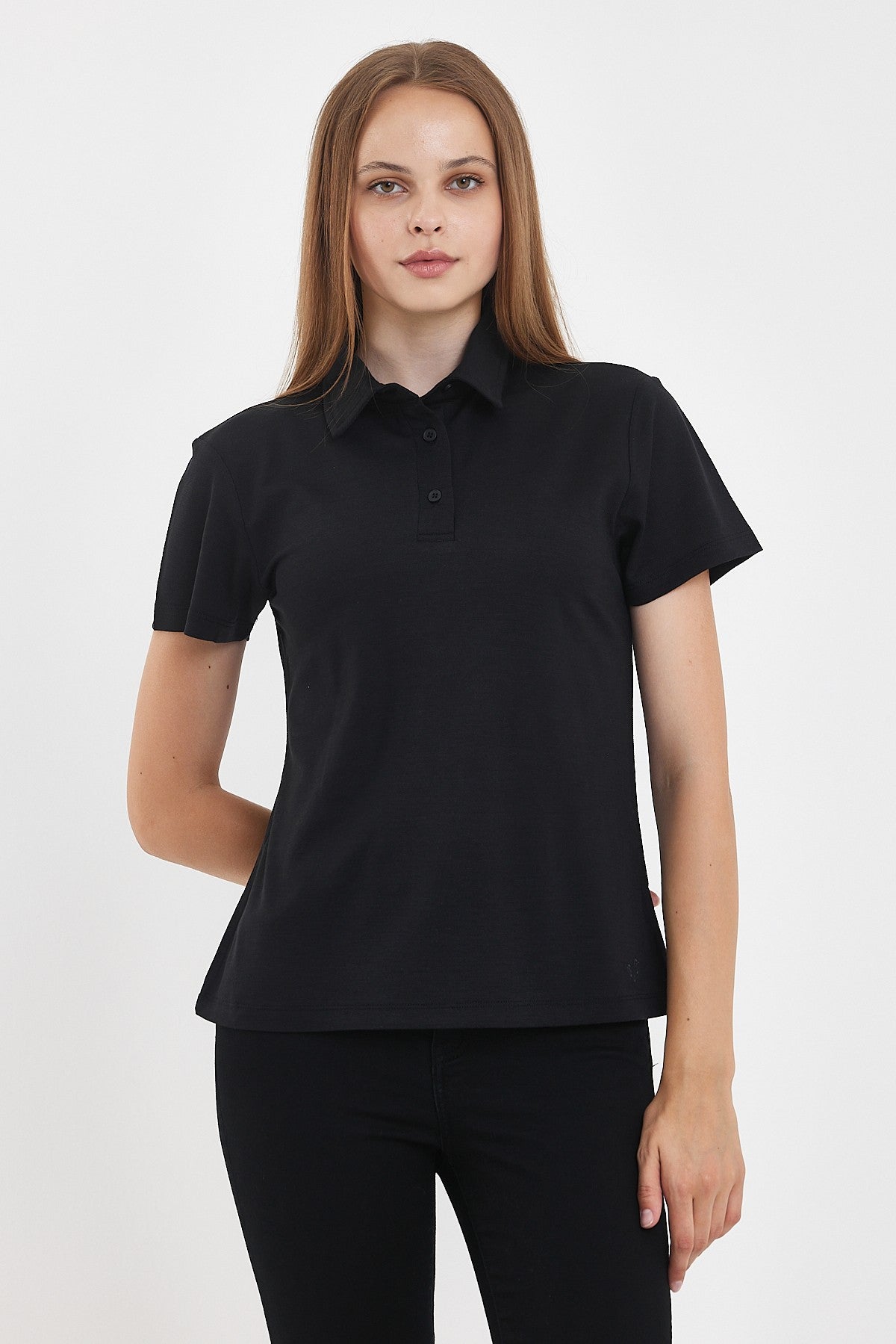Sportowa damska koszulka polo merino 170 g/m² w kolorze czarnym