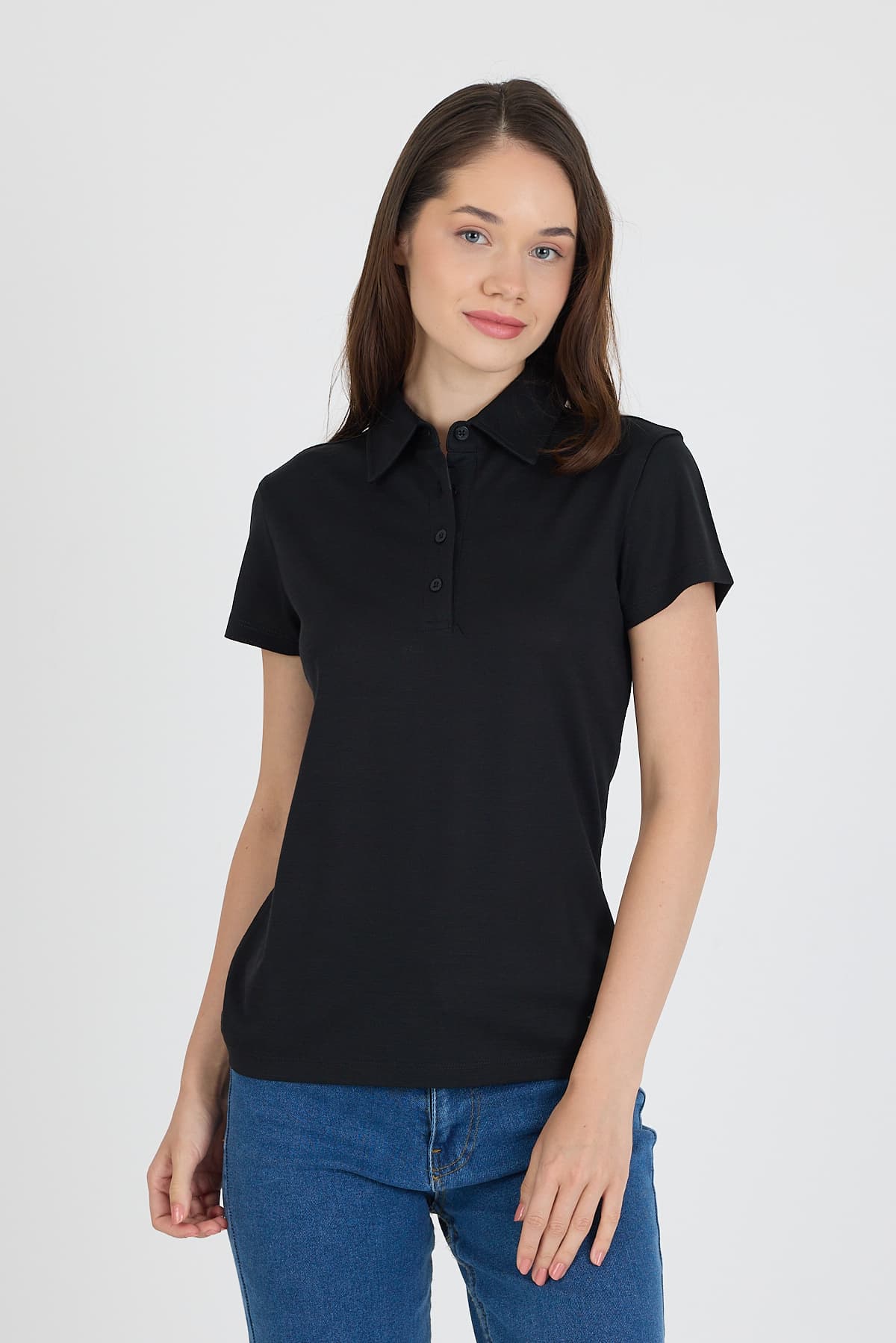 Czarna damska koszulka polo merino na co dzień