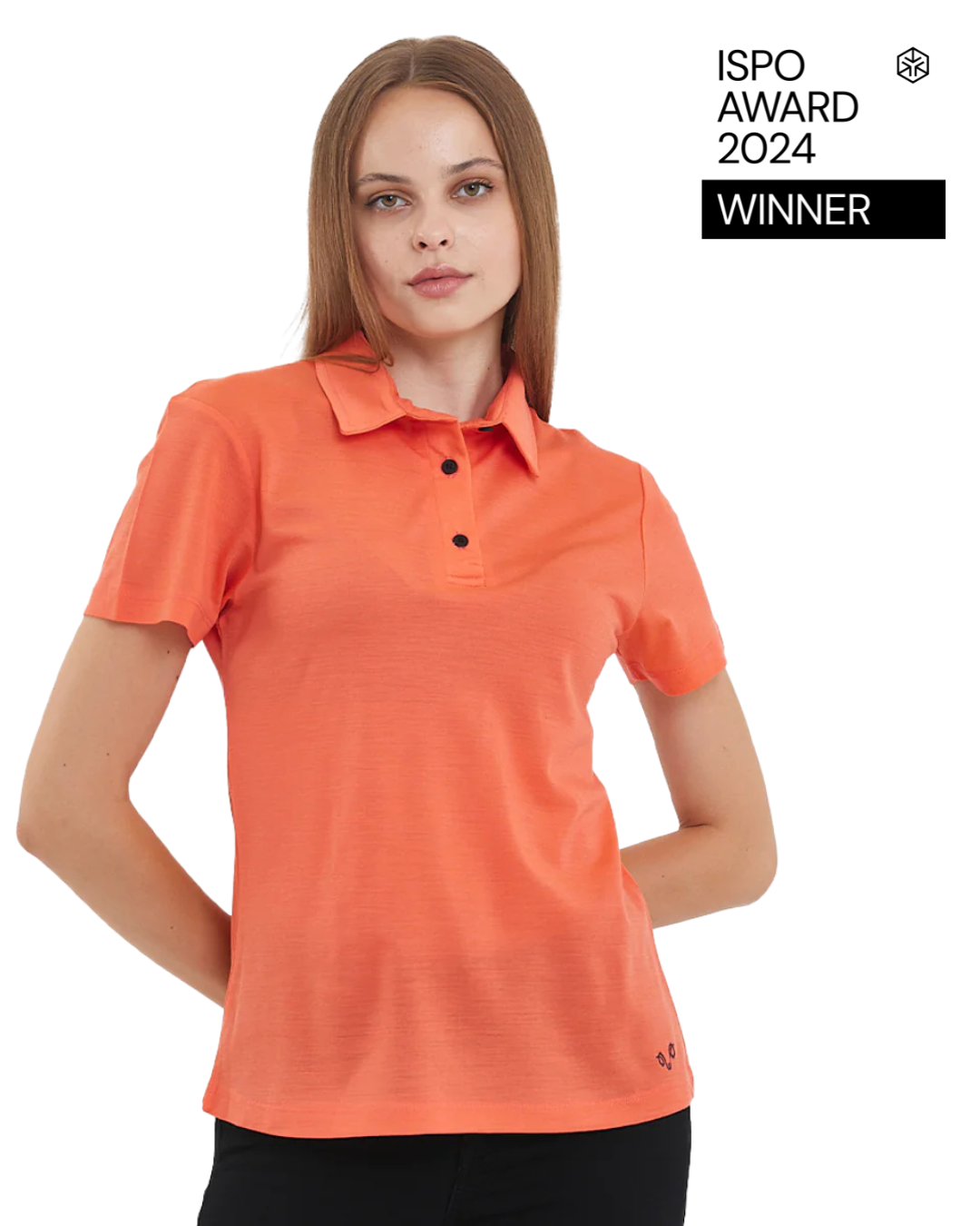 Pomarańczowa damska koszulka polo ze 100% wełny merino 170 g/m²