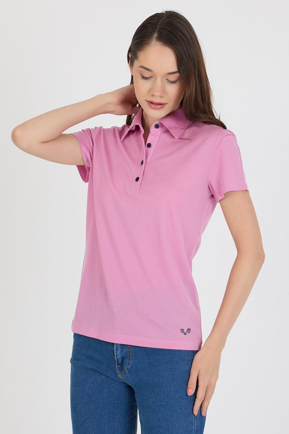 Różowa damska koszulka polo merino na co dzień