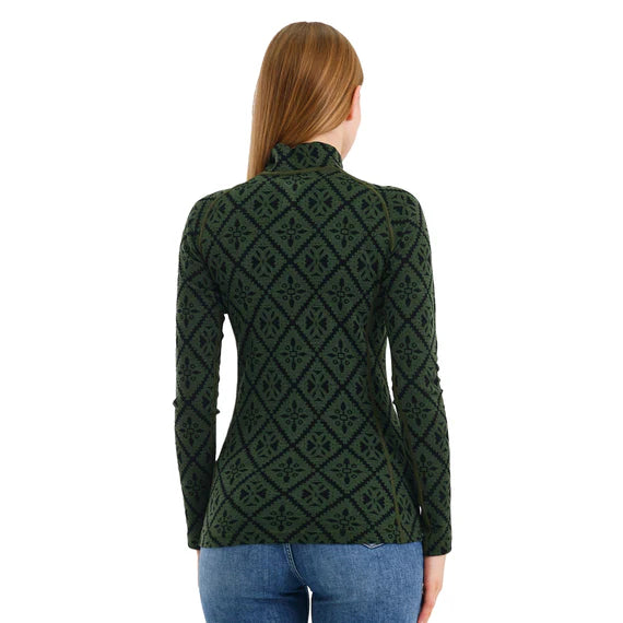 Zielony damski longsleeve z wełny merino z długim rękawem w góry