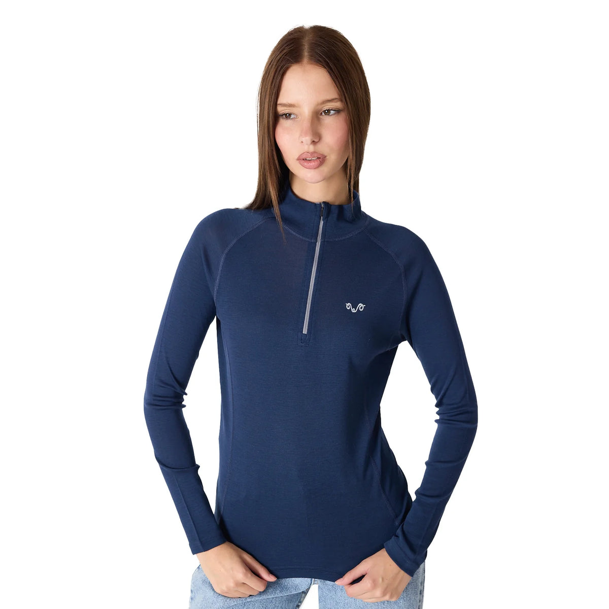 Granatowa damska koszulka z zamkiem YKK ze 100% wełny merino 195 g/m²