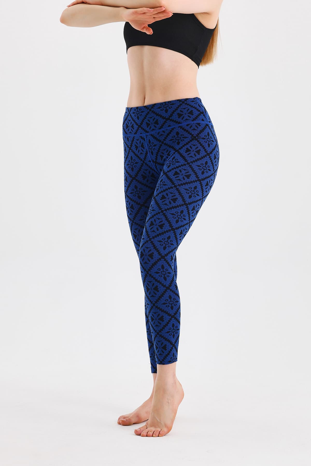 Niebieskie damskie legginsy termoaktywne z wysokim stanem, wykonane ze 100% wełny merino