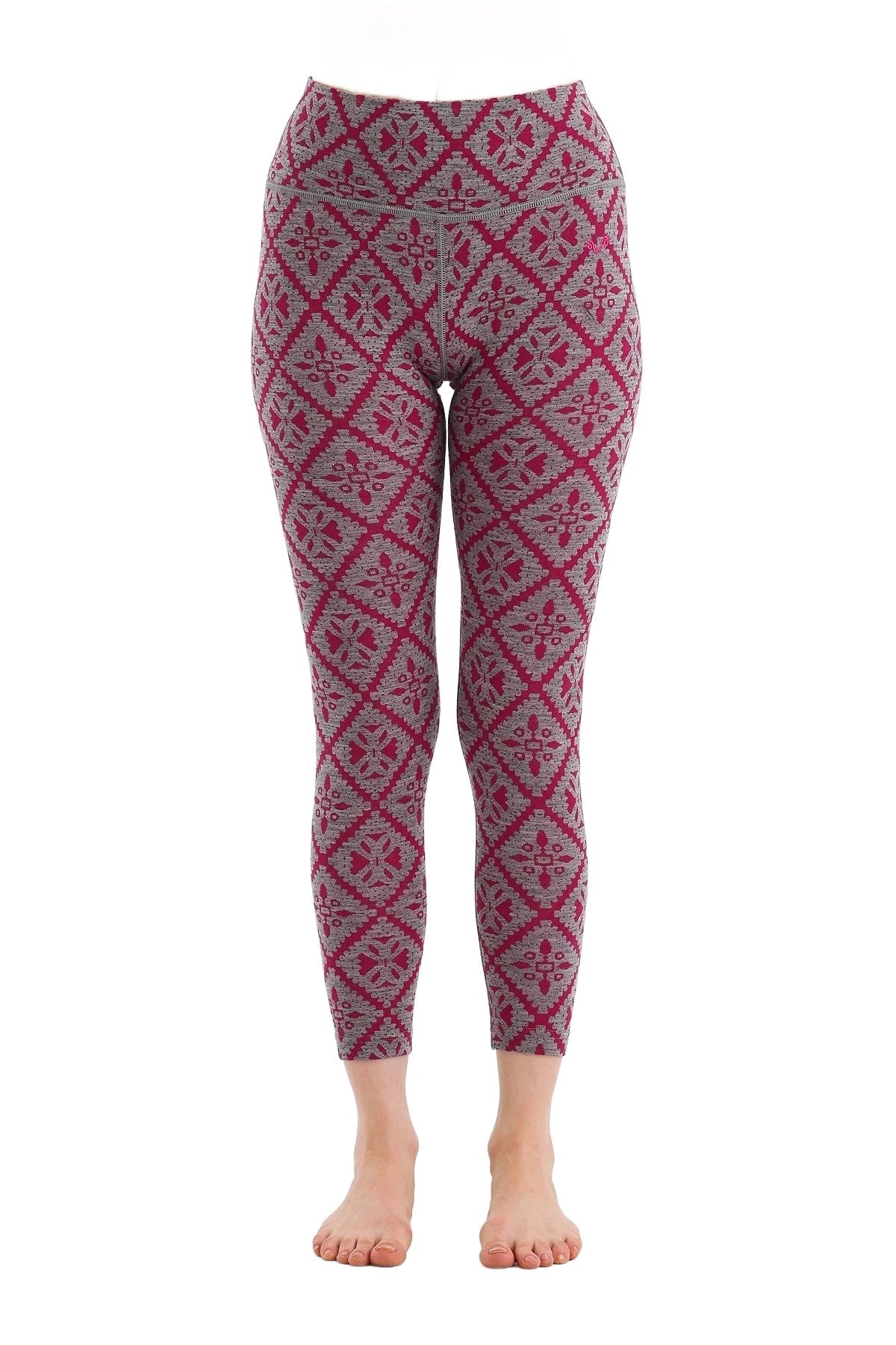 Różowe damskie legginsy termoaktywne z wysokim stanem, wykonane ze 100% wełny merino