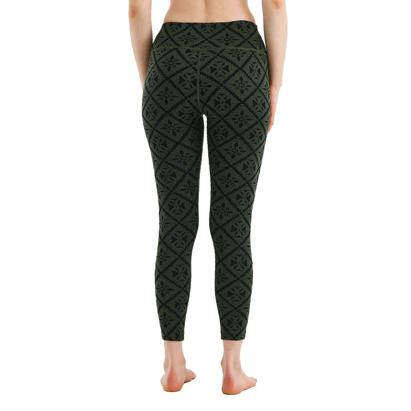 Zielone damskie legginsy merino z wysokim stanem 230 g/m²