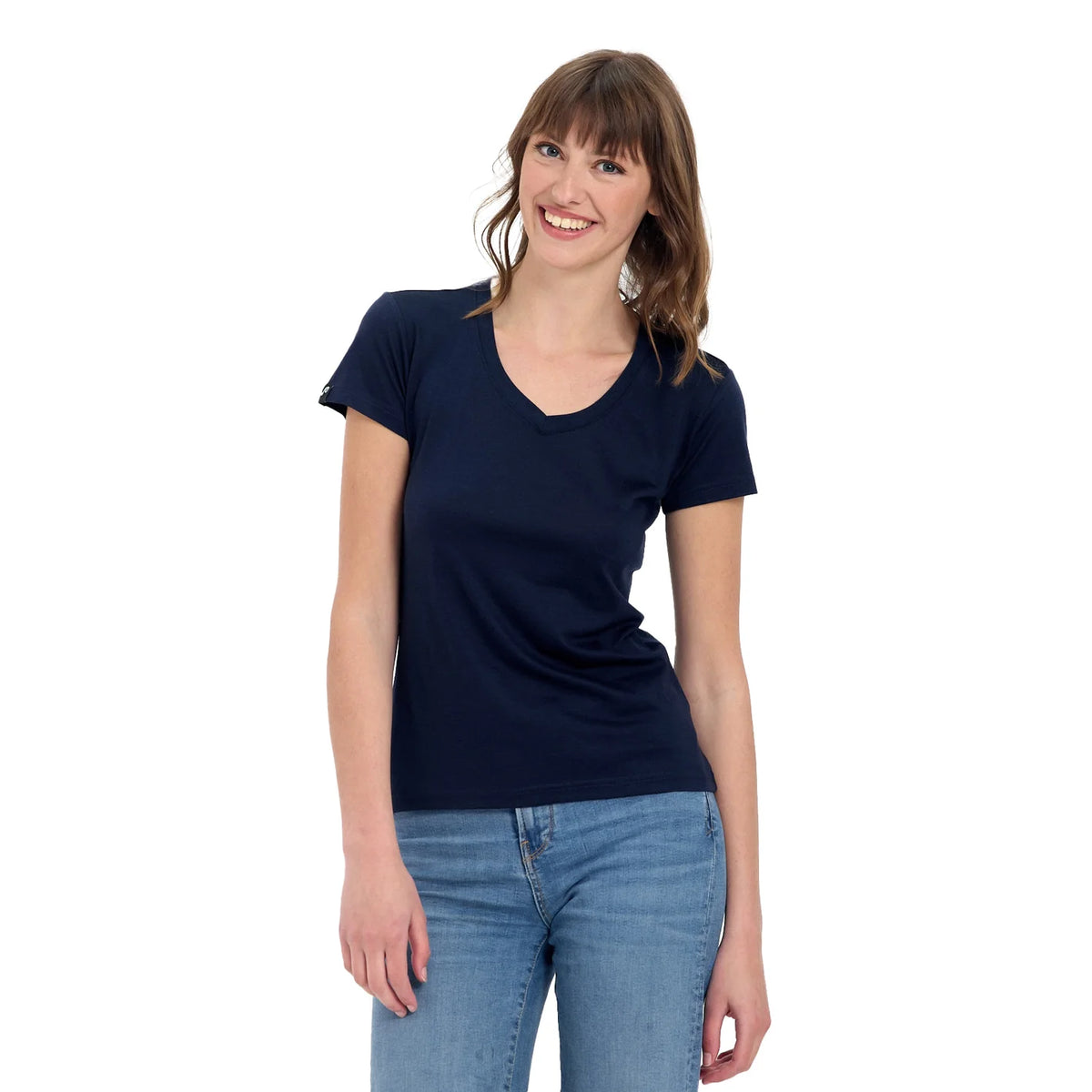 Granatowy damski t-shirt ze 100% wełny merino 135 g/m²