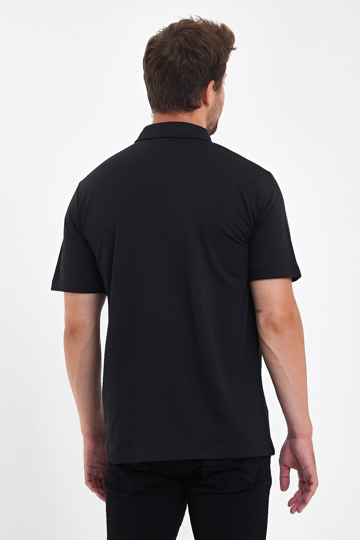 Czarna męska koszulka polo z wełny merino 170 g/m²