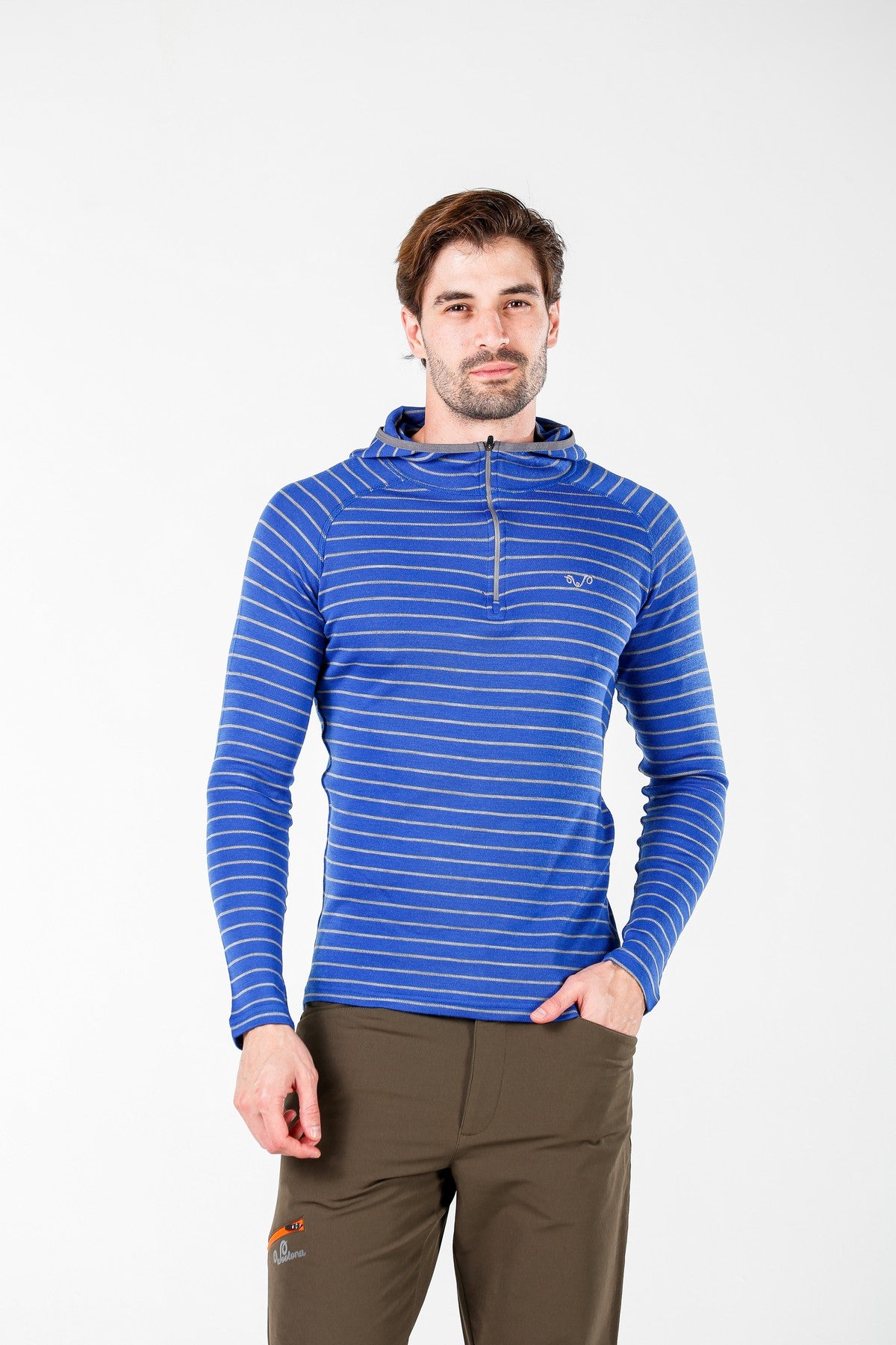 Niebieska męska bluza termiczna z kapturem ze 100% wełny merino