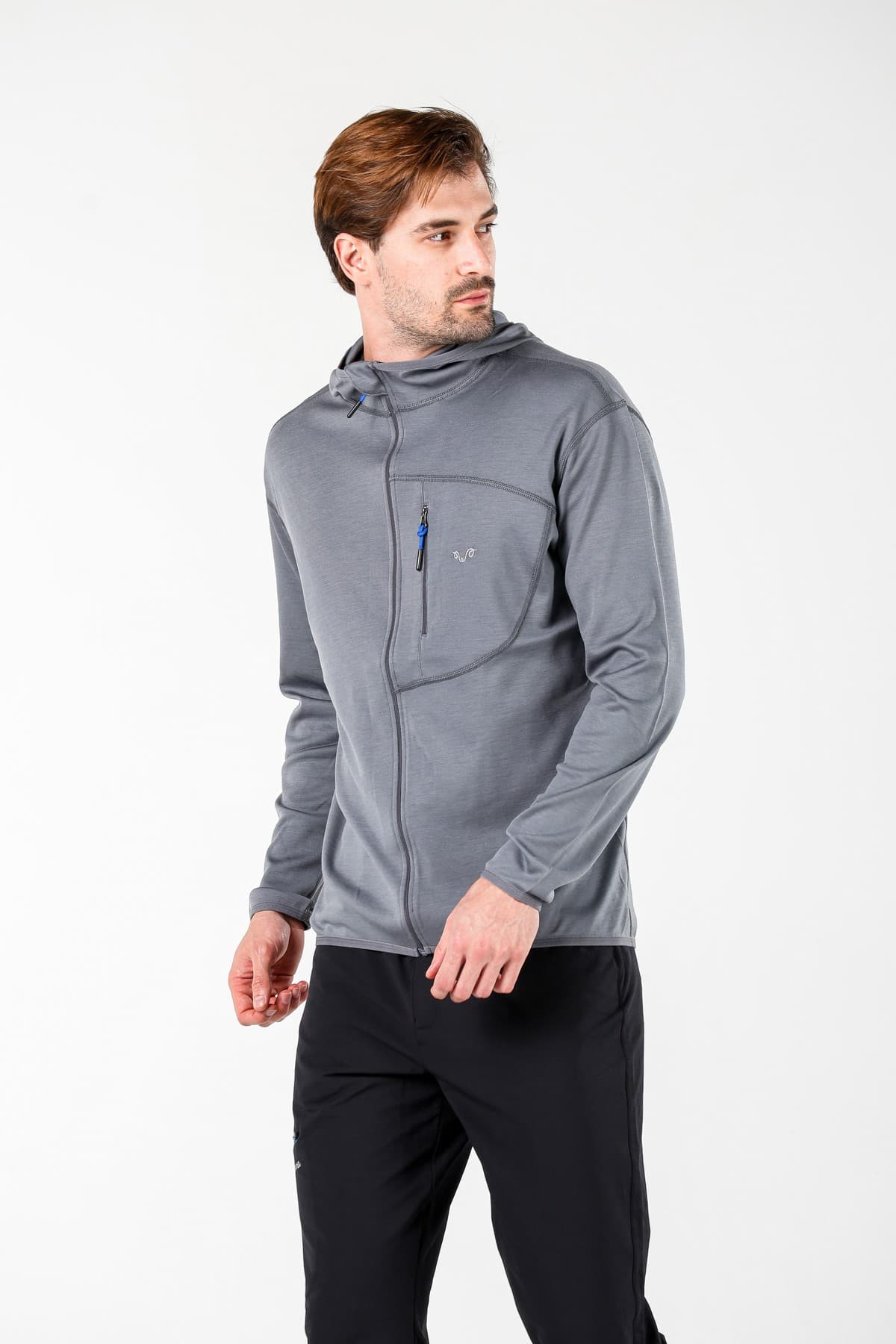 Męska bluza z wełny merino, rozpinana, z kaptutrem