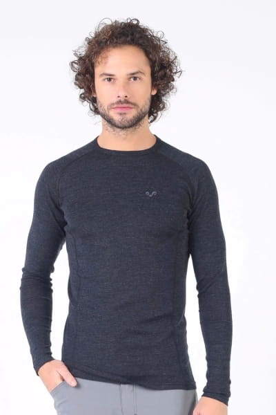 Antracytowa męska koszulka termoaktywna ze 100% wełny merino 195 g/m²