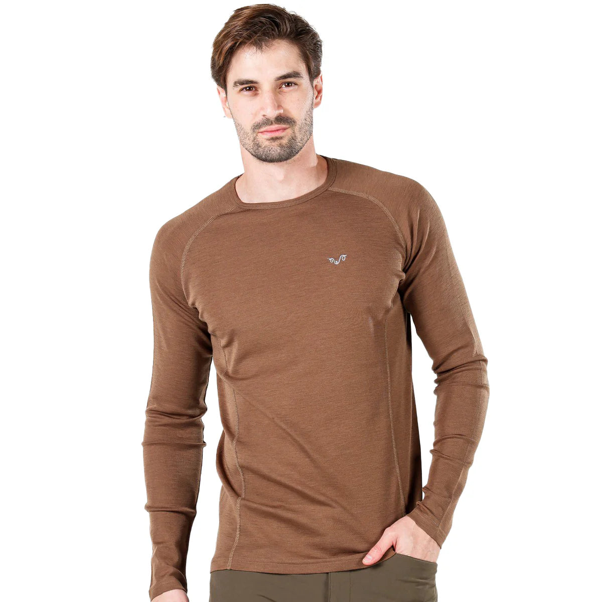 Brązowa męska koszulka termoaktywna ze 100% wełny merino 195 g/m²