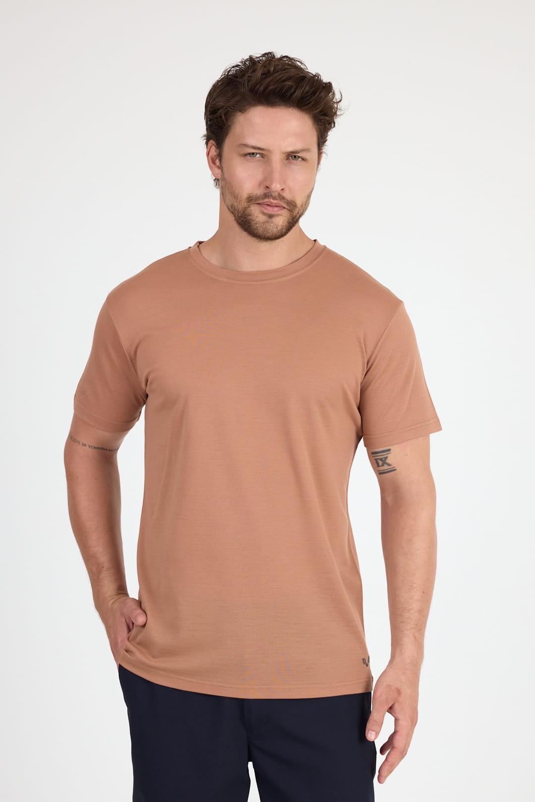 Brązowa męska koszulka z 100% wełny merino piqué 170 g/m²