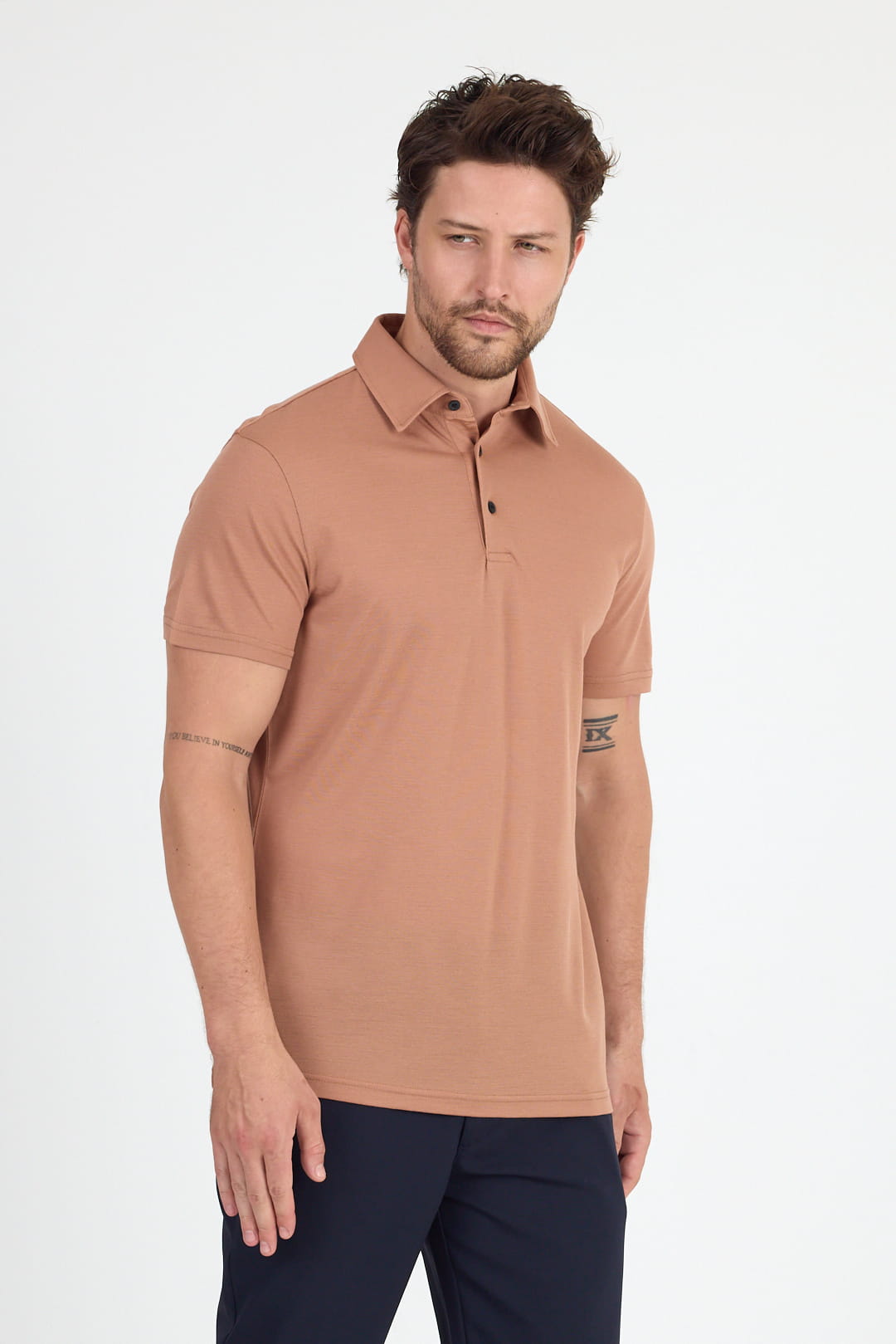 Brązowa męska koszulka polo ze 100% wełny merino