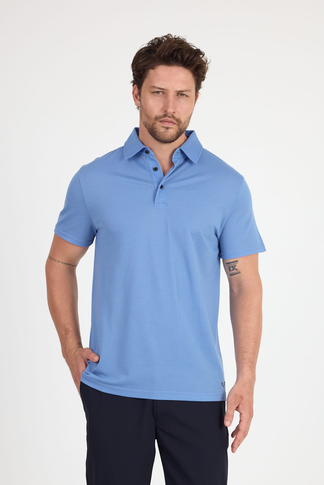 Niebieska męska koszulka polo ze 100% wełny merino