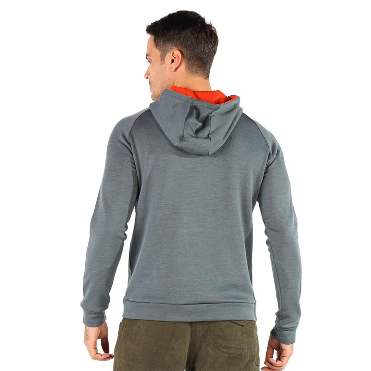 Szara bluza typu hoodie z wełny merino 260 g/m² dla kobiet i mężczyzn tyl