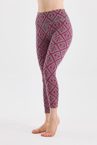 Różowe damskie legginsy wysoki stan termoaktywne ze 100% wełny merino