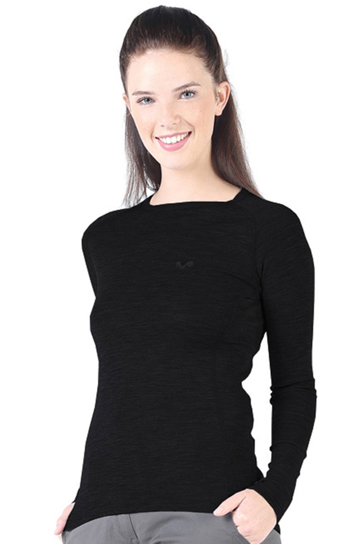 Czarna damska koszulka termoaktywna Alize ze 100% wełny merino 195 g/m² – widok z przodu