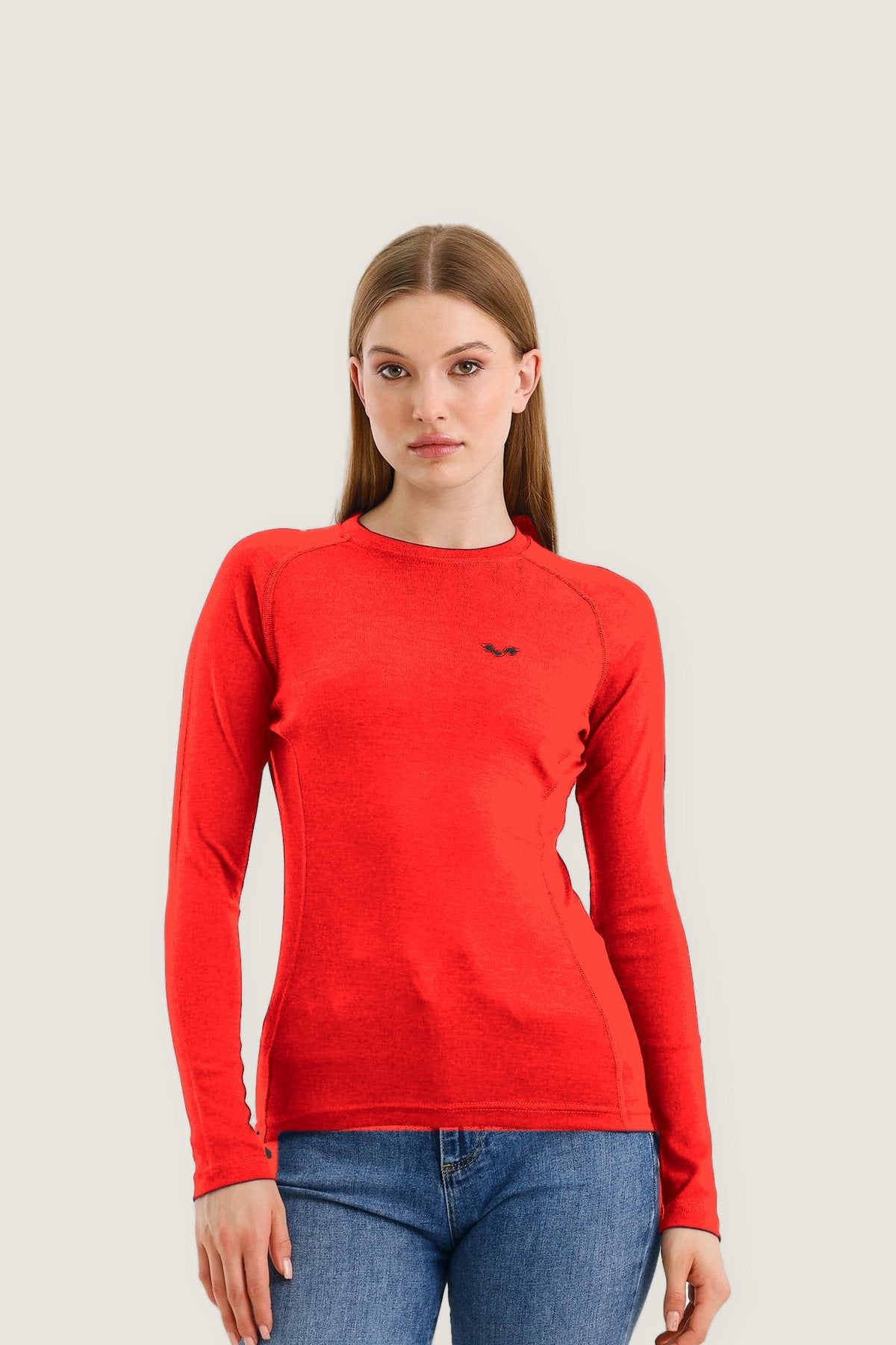 Czerwona damska koszulka termoaktywna Alize ze 100% wełny merino 195 g/m² – widok z przodu 