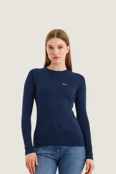 Granatowa damska koszulka termoaktywna Alize ze 100% wełny merino 195 g/m² – widok z przodu 