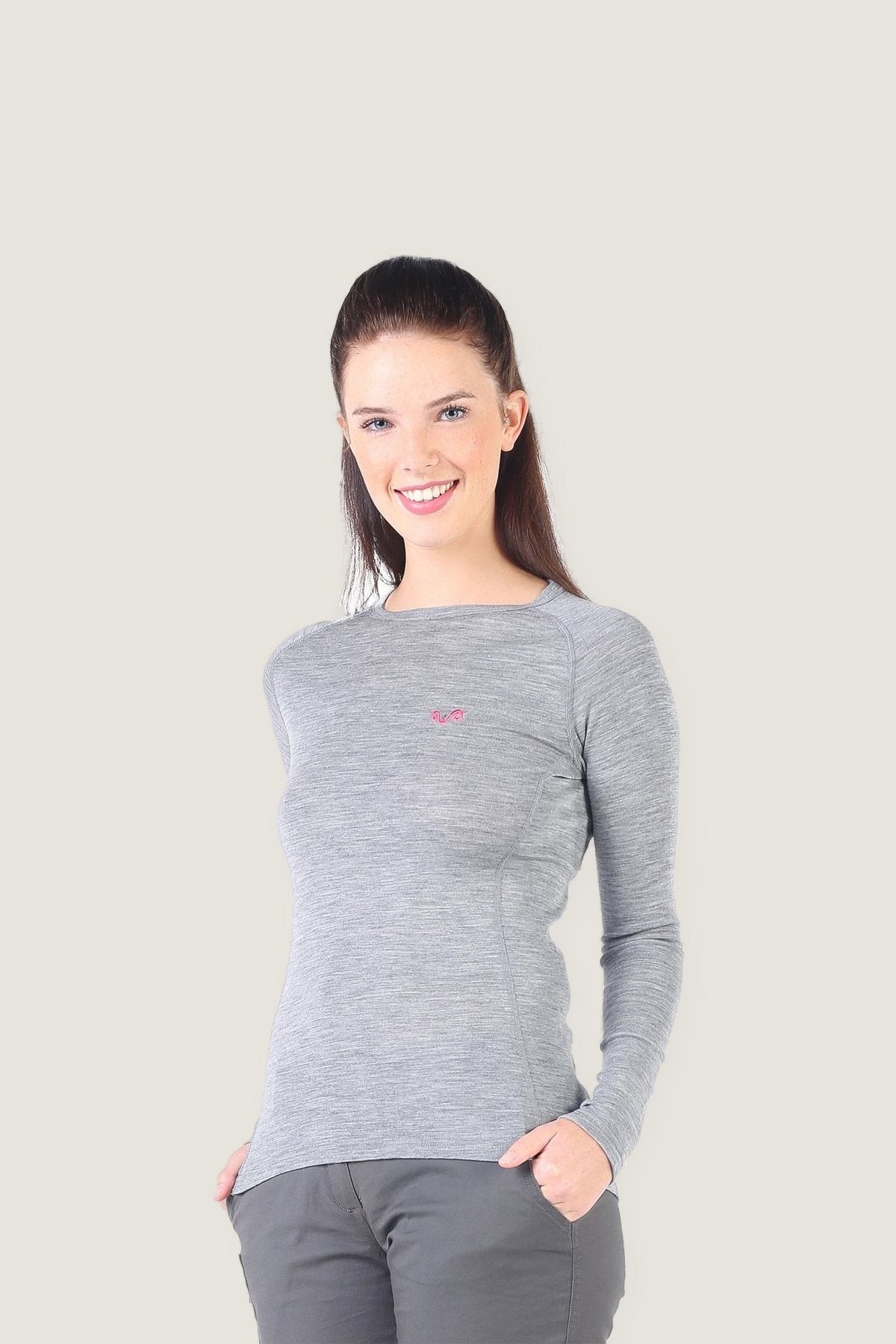 Szara damska koszulka termoaktywna Alize ze 100% wełny merino 195 g/m² – widok z przodu 