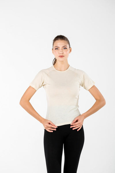 Damski t-shirt ze 100% wełny merino w kolorze ecru