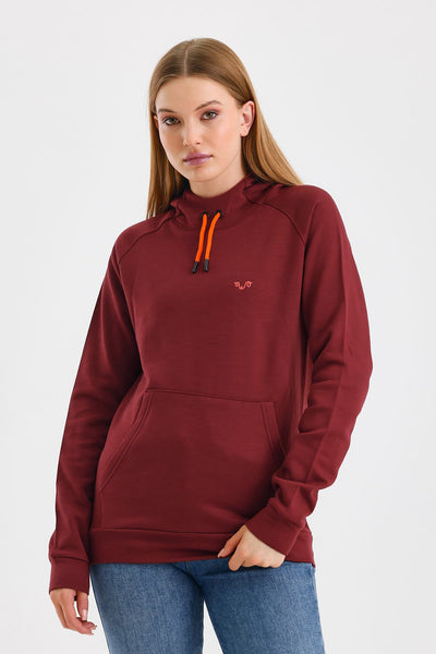 Bordowa bluza termiczna unisex z kapturem ze 100% wełny merino