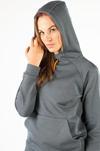 Szara bluza termiczna unisex z kapturem ze 100% wełny merino