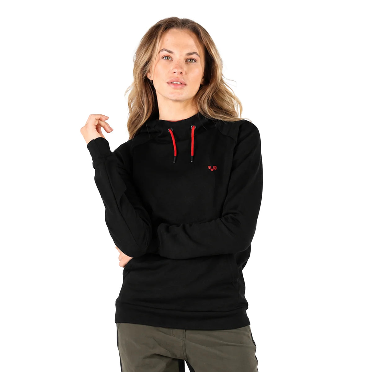 Czarna bluza termiczna unisex z kapturem ze 100% wełny merino