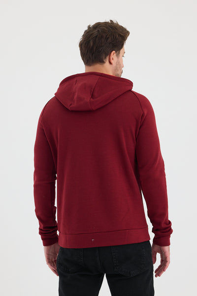 Bordowa bluza typu hoodie z wełny merino 260 g/m² dla kobiet i mężczyzn tyl
