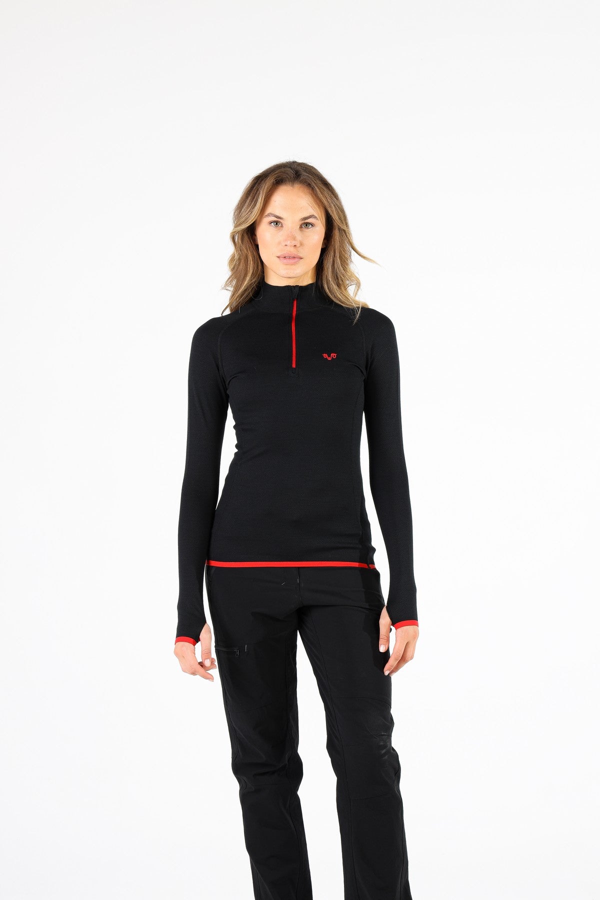 Czarna koszulka z długim rękawem ze 100% wełny merino 230 g/m²