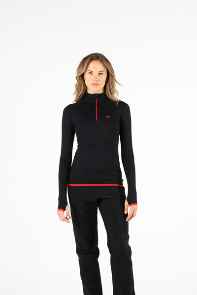 Czarna koszulka z długim rękawem ze 100% wełny merino 230 g/m²