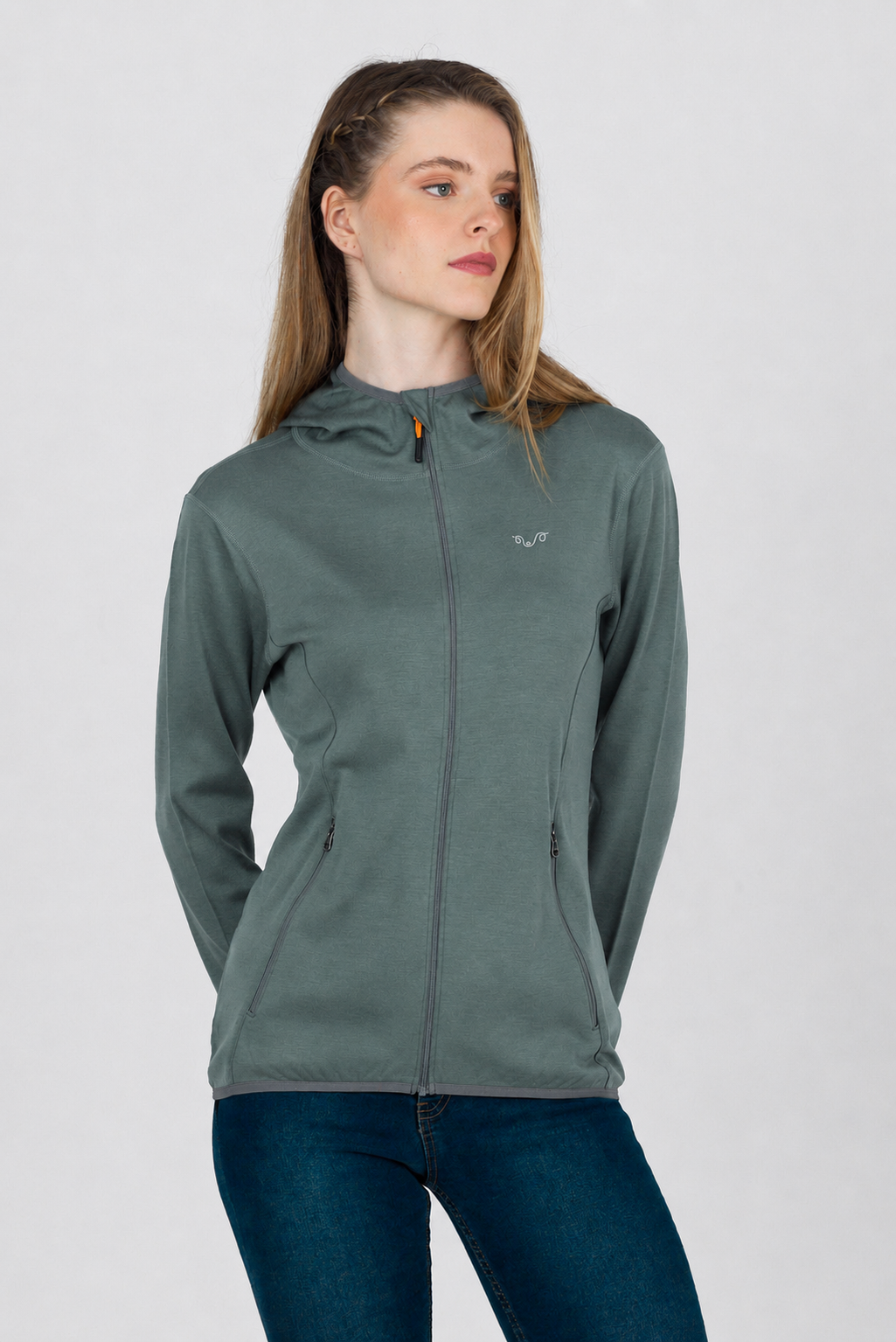 Damska bluza termiczna z kapturem ze 100% wełny merino w kolorze zielonym