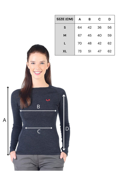 Tabela rozmiarów – Alize – Damska Koszulka Termoaktywna 100% Merino – antracytowy 
