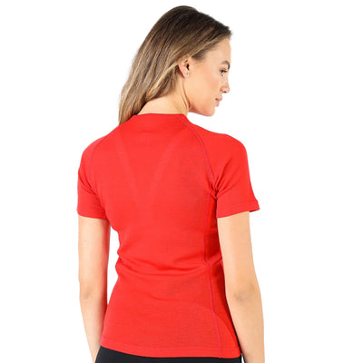 Damski shortsleeve z wełny merino w kolorze czerwonym
