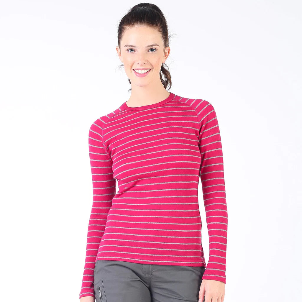 Różowa damska koszulka w paski ze 100% wełny merino 230 g/m²