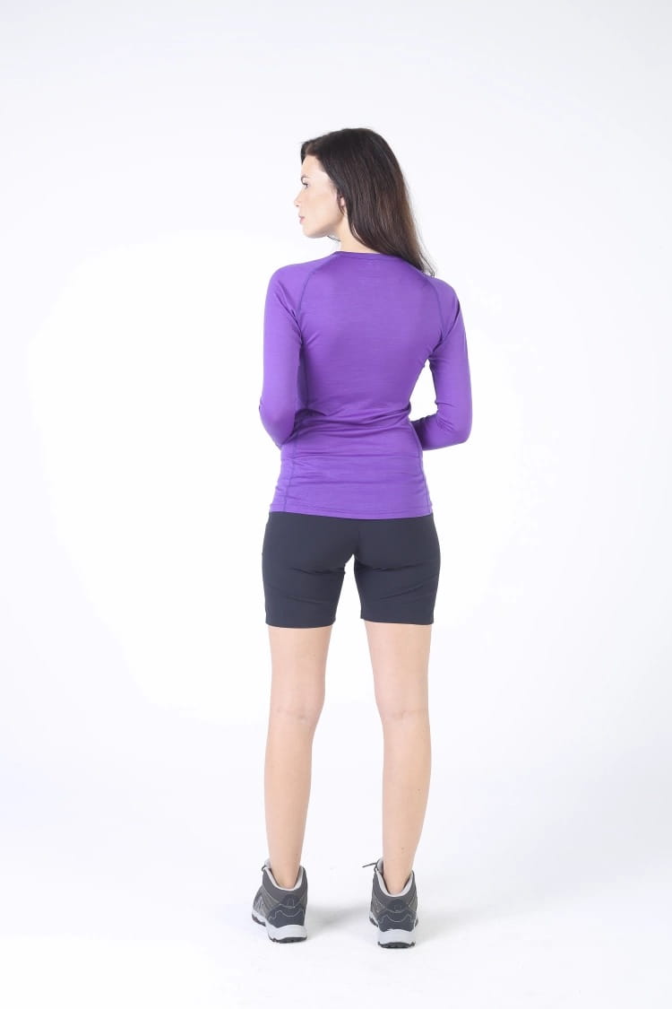 Fioletowa damska koszulka termoaktywna ze 100% wełny merino na outdoor
