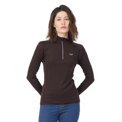 Brązowa damska koszulka z zamkiem YKK ze 100% wełny merino 195 g/m²