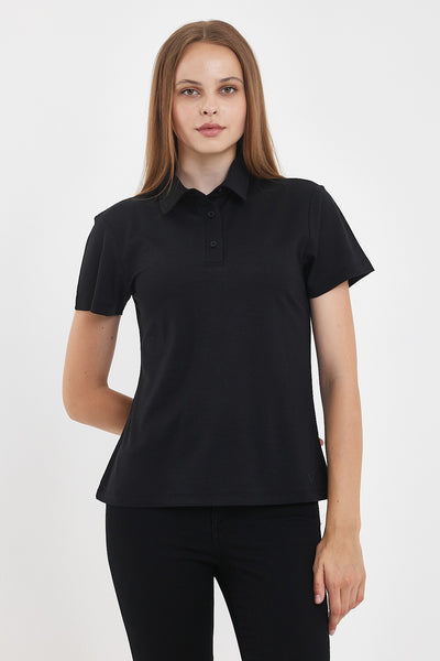 Sportowa damska koszulka polo merino 170 g/m² w kolorze czarnym