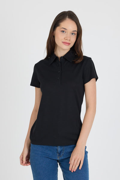 Czarna damska koszulka polo merino na co dzień
