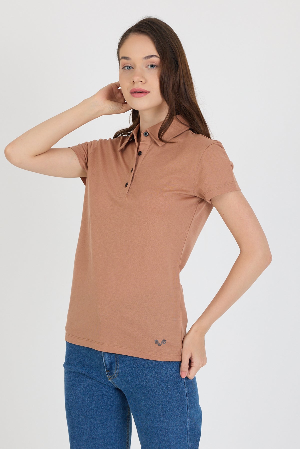 Brązowa damska koszulka polo merino na co dzień