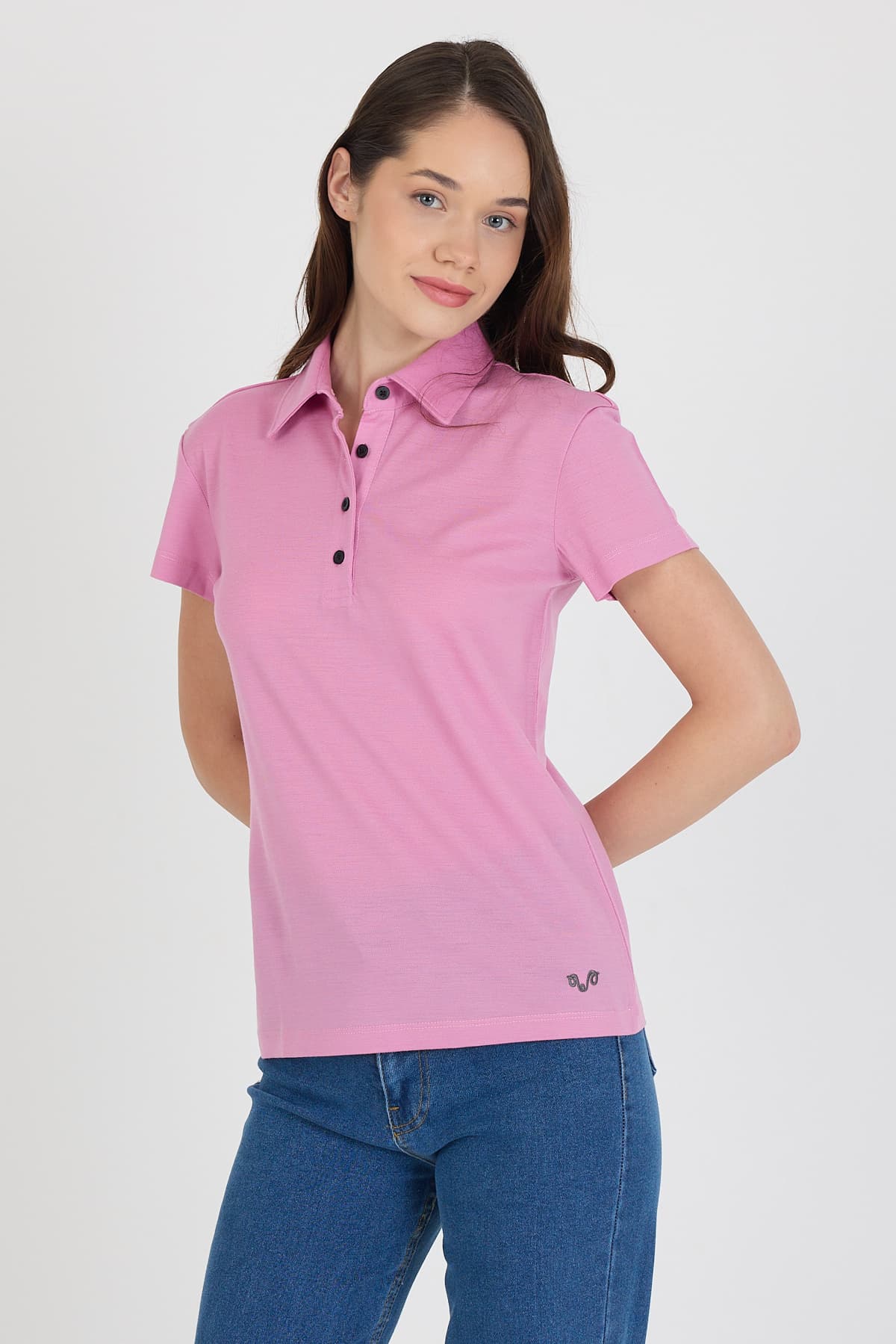 Różowa damska koszulka polo ze 100% wełny merino 170 g/m²