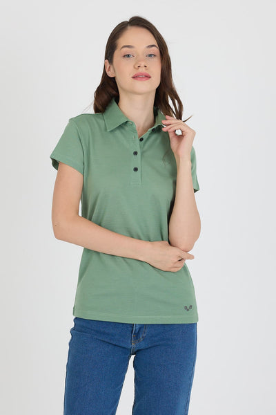 Zielona damska koszulka polo ze 100% wełny merino 170 g/m²
