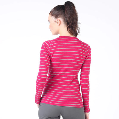 Damska koszulka ze 100% wełny merino 230 g/m² w kolorze różowym w paski