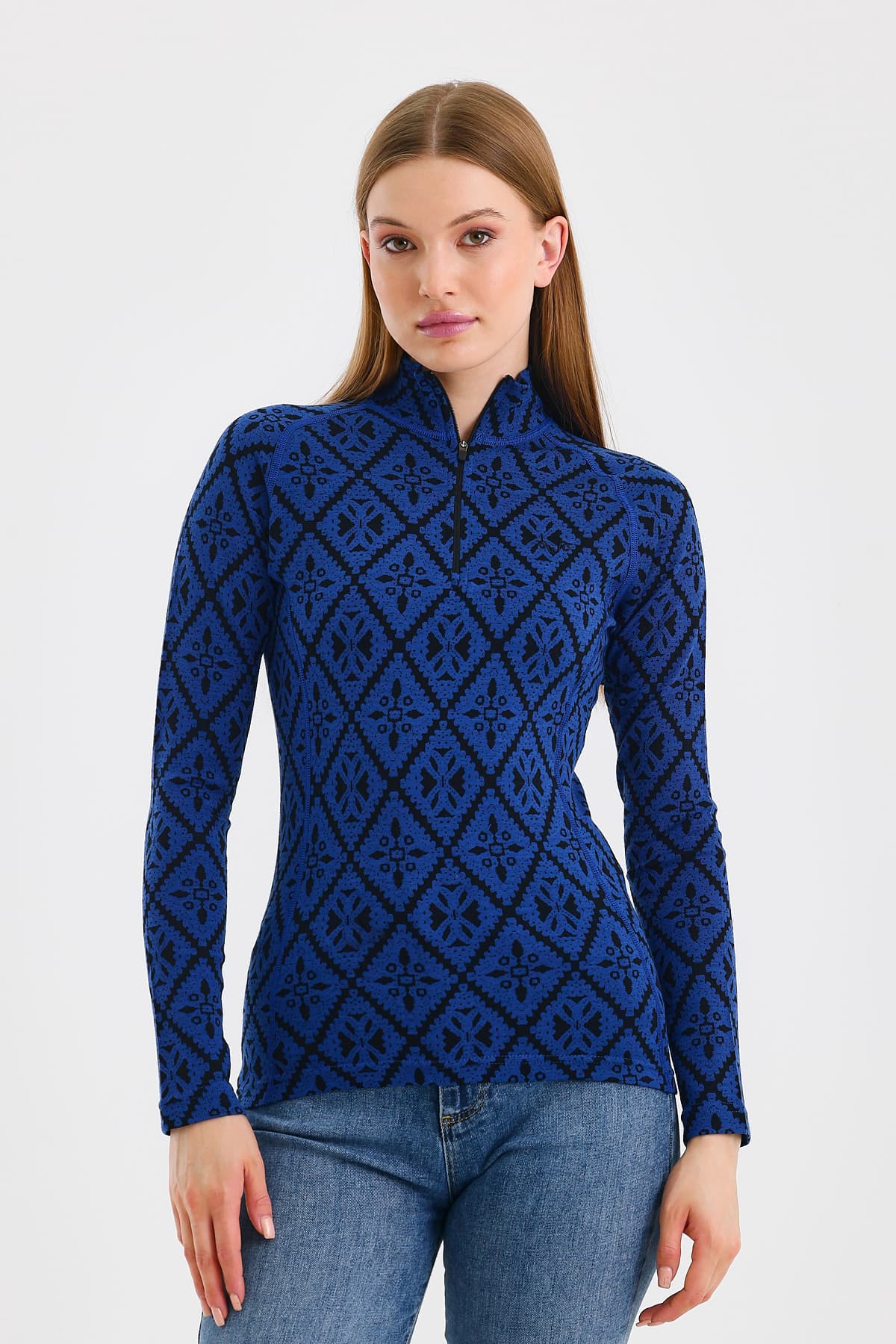Niebieska damska koszulka merino z długim rękawem na outdoor i w góry