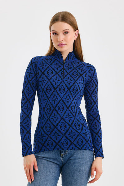 Niebieska damska koszulka merino z długim rękawem na outdoor i w góry