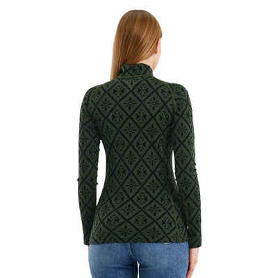 Zielony damski longsleeve z wełny merino z długim rękawem w góry