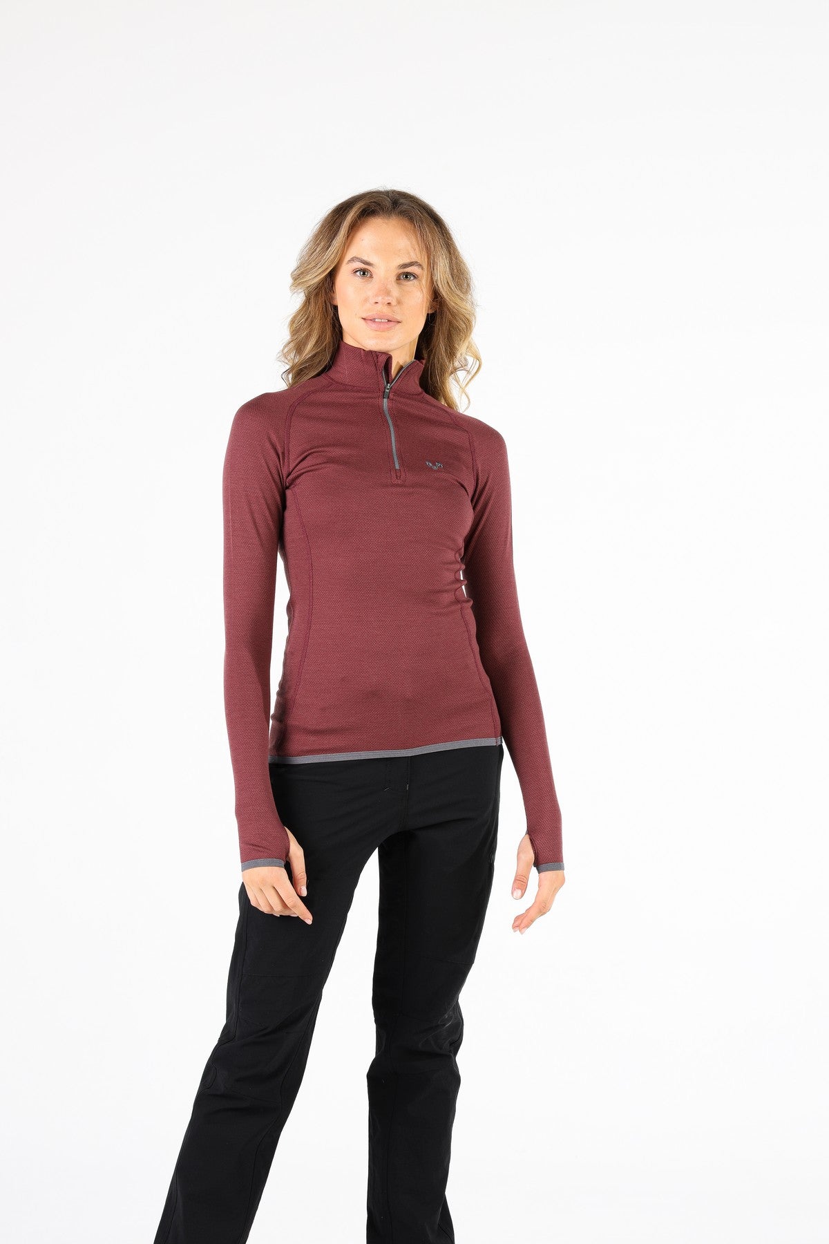 Śliwkowa koszulka z długim rękawem ze 100% wełny merino 230 g/m²